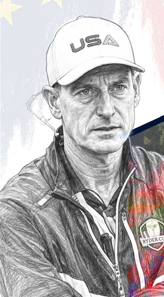 Sketch portrait of the United States Ryder Cup captain, in American colours